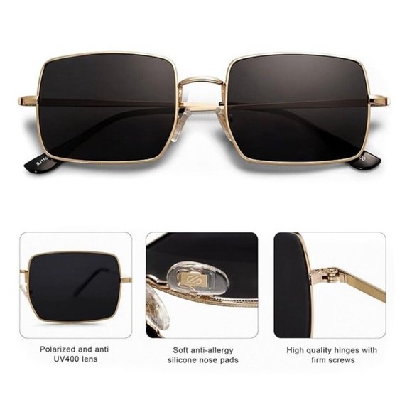 Vintage Polygon Gold Wire Metal Frame Shades Square Trendy Luxury Sunglasses - Picture 8 of 8